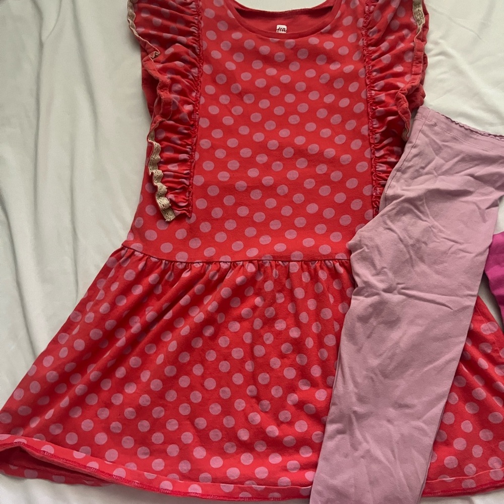 Teal Collective Polka Dot Dress and 2 pairs of leggings